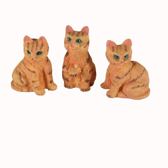 Vintage Orange Tabby Cat Resin Miniature Figurines Set Of 3 - Picture 1 of 4